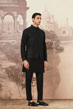 Load image into Gallery viewer, Black Aura Embroidered Raw Silk Kurta Bundi Set