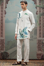 Load image into Gallery viewer, White Peacock Hand-Painted Silk Kurta