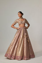Load image into Gallery viewer, DEEP BEIGE MULTICOLOR METALLIC LEHENGA WITH ELBOW BLOUSE