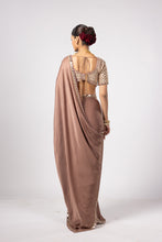 Load image into Gallery viewer, DEEP BEIGE SATIN SAREE WITH SWEETHEART NECK BLOUSE