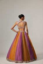 Load image into Gallery viewer, MUSTARD MULTICOLOR LINEAR LEHENGA WITH V NECK BLOUSE
