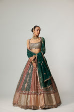 Load image into Gallery viewer, CRANBERRY MULTICOLOR LINEAR FLOWER LEHENGA SET WITH SQUARE NECK BLOUSE