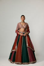 Load image into Gallery viewer, CRANBERRY MULTICOLOR LINEAR LEHENGA WITH V NECK BLOUSE