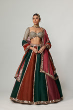 Load image into Gallery viewer, CRANBERRY MULTICOLOR LINEAR LEHENGA WITH SWEETHEART FULL SLEEVE BLOUSE.