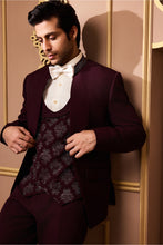 Load image into Gallery viewer, BURGUNDY TUXEDO WITH EMBROIDERED VEST AND PANT