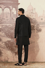 Load image into Gallery viewer, Black Aura Embroidered Raw Silk Kurta Bundi Set