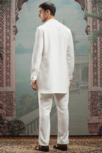 Load image into Gallery viewer, White Peacock Hand-Painted Silk Kurta