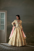 Load image into Gallery viewer, Gold woven benarsi silk lehenga with blouse and dupatta