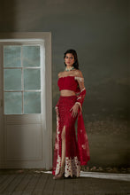 Load image into Gallery viewer, Red skirt with pleated crop top and dupatta