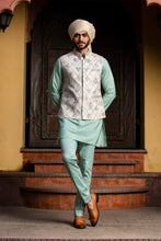 Load image into Gallery viewer, CREAM MATKA EMBROIDERED JACKET WITH MINT GREEN KURTA AND PANTS