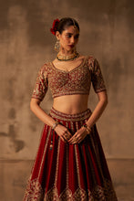Load image into Gallery viewer, Maroon Raw Silk Double Dupatta Lehenga Set