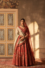 Load image into Gallery viewer, Red Raw Silk Double Dupatta Lehenga Set