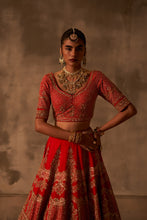 Load image into Gallery viewer, Red Raw Silk Double Dupatta Lehenga Set
