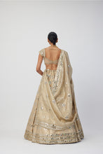Load image into Gallery viewer, Golden Shimmer Organza Flower Lehenga Set