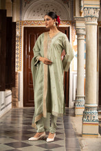 Load image into Gallery viewer, Green kurta set with churidar and dupatta