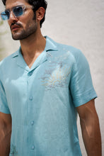 Load image into Gallery viewer, Sky Blue Cuban Embroidered Tropical Shirt