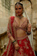 Load image into Gallery viewer, Red Raw Silk Lehenga With Multi-Bead Work