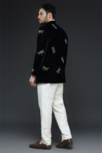 Load image into Gallery viewer, Navy Blue Velvet Dragonfly Bandhgala Set