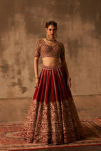 Load image into Gallery viewer, Maroon Raw Silk Double Dupatta Lehenga Set
