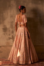 Load image into Gallery viewer, Peach Raw Silk Double Dupatta Lehenga Set