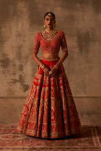 Load image into Gallery viewer, Red Raw Silk Double Dupatta Lehenga Set