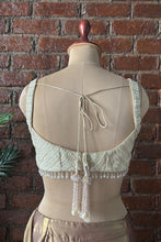 Load image into Gallery viewer, Bronze shimmer Pre-stitched saree with Gota work blouse