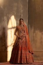 Load image into Gallery viewer, Rust Raw Silk Double Dupatta Lehenga Set
