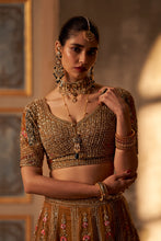 Load image into Gallery viewer, Olive Green Organza Double Dupatta Lehenga Set