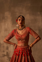 Load image into Gallery viewer, Red Raw Silk Double Dupatta Lehenga Set