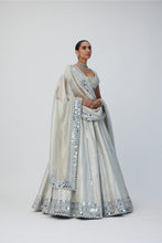 Load image into Gallery viewer, Silver Shimmer Organza Linear Lehenga Set