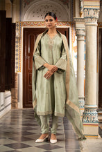 Load image into Gallery viewer, Green kurta set with churidar and dupatta