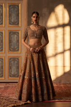 Load image into Gallery viewer, Olive Green Organza Double Dupatta Lehenga Set