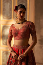 Load image into Gallery viewer, Red Raw Silk Double Dupatta Lehenga Set