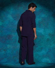 Load image into Gallery viewer, Midnight blue hand embroidered blue sequened short jacket set