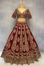 Load image into Gallery viewer, Maroon Raw Silk Double Dupatta Lehenga Set