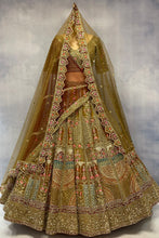Load image into Gallery viewer, Olive Green Organza Double Dupatta Lehenga Set