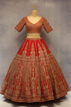 Load image into Gallery viewer, Red Raw Silk Double Dupatta Lehenga Set