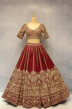 Load image into Gallery viewer, Maroon Raw Silk Double Dupatta Lehenga Set