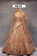 Load image into Gallery viewer, Peach Raw Silk Double Dupatta Lehenga Set