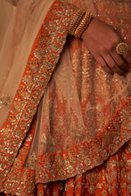 Load image into Gallery viewer, Rust Raw Silk Double Dupatta Lehenga Set