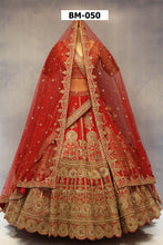 Load image into Gallery viewer, Red Raw Silk Double Dupatta Lehenga Set