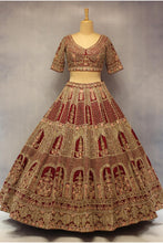 Load image into Gallery viewer, Maroon Raw Silk Double Dupatta Lehenga Set