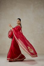 Load image into Gallery viewer, Organza Red Saree Set