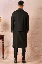 Load image into Gallery viewer, Midnight Embroidered Black Silk Floral Bundi & Kurta Set