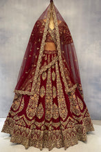 Load image into Gallery viewer, Maroon Raw Silk Double Dupatta Lehenga Set