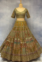 Load image into Gallery viewer, Olive Green Organza Double Dupatta Lehenga Set