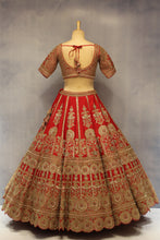 Load image into Gallery viewer, Red Raw Silk Double Dupatta Lehenga Set
