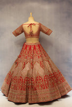 Load image into Gallery viewer, Red Raw Silk Double Dupatta Lehenga Set