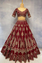 Load image into Gallery viewer, Maroon Raw Silk Double Dupatta Lehenga Set