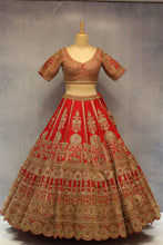 Load image into Gallery viewer, Red Raw Silk Double Dupatta Lehenga Set
